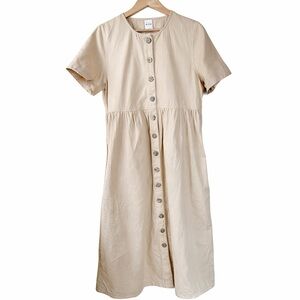 Blair 100% Cotton Button Front Midi Dress Beige Size Small